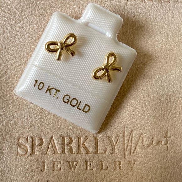 10k Solid Gold Bow Earrings,Second hole Studs, Piercing Studs Earrings for kids - Picture 10 of 15